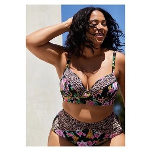 Torrid Black Cheetah Floral Underwire Bikini Top Sz.4 DD/F